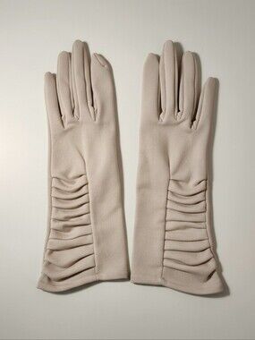 Vintage‑Inspired Beige Ruched Fashion Gloves – Elegant & Cozy OS